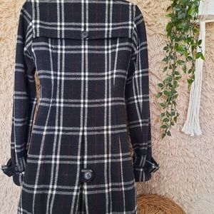 Jacob Wool Blend plaid peacoat, size xs